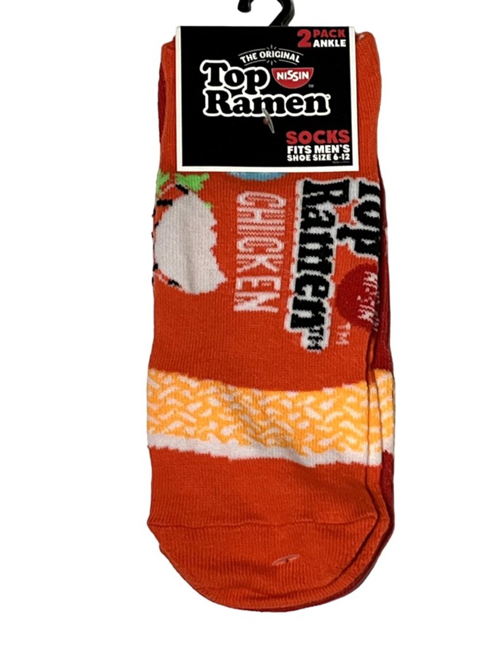 Top Ramen 2 Pack Ankle Socks Orange Red Noodle Graphic Food Funny Men’s 6-12